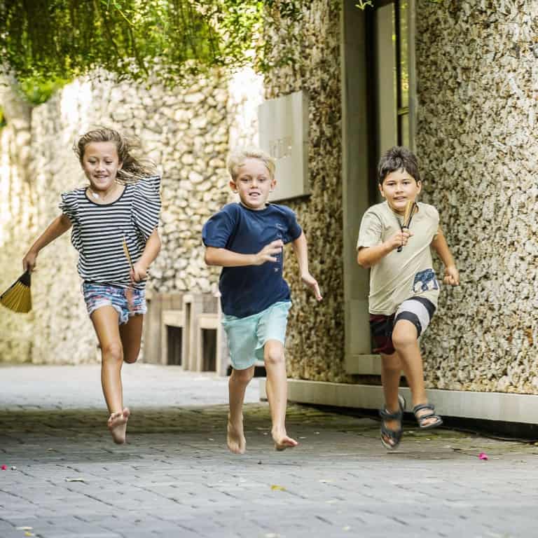 kids running at Villa Kubu, Seminyak, Bali